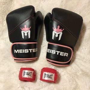 Women’s pink Meister punching bag gloves and wraps
